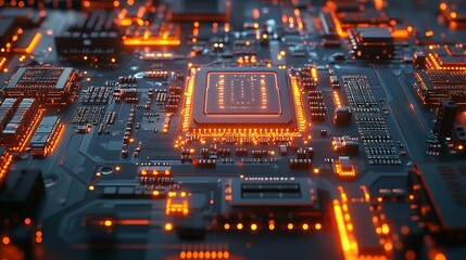 Obraz premium microchip designed for AI on a circuit board - closeup