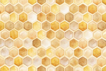 Delicate watercolor honeycomb pattern on transparent background, featuring soft, blended hues of golden yellow, warm beige, and creamy white, evoking a sense of natural sweetness.