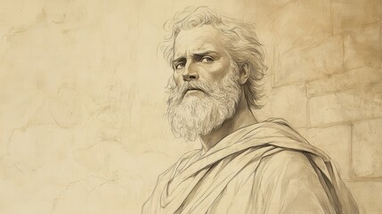 Fototapeta premium 1 Kings Scene: Elijah Leaves the Palace After Announcing God’s Message of Drought, Biblical Illustration with Beige Background