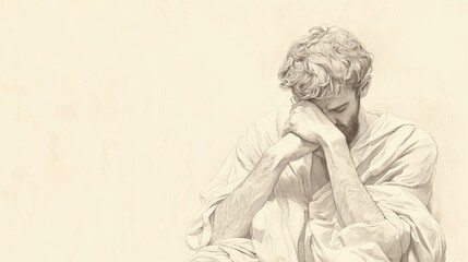 Josiah’s Emotional Reaction to the Book of the Law, Tearing His Clothes in Grief, 2 Kings Biblical Illustration, Bible Wall Art, Beige Background