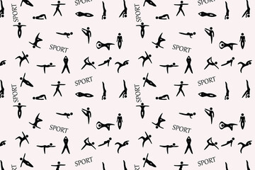 Seamless pattern. Sports exercises. Collection. Logo. Sports. Black on white background.