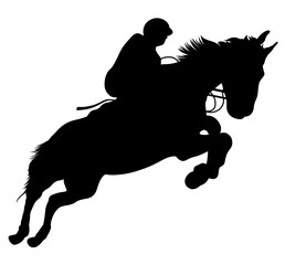 Show Jumping. Horse and jockey jumping vector silhouette.	