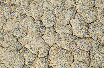 Yellow cracked dry muddy ground closeup