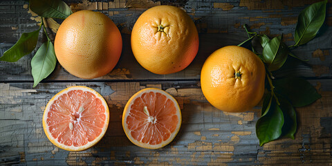Fresh Grapefruits on Rustic Wooden Table