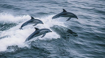 Obraz premium Joyful dolphins dance through the sparkling, azure ocean 
