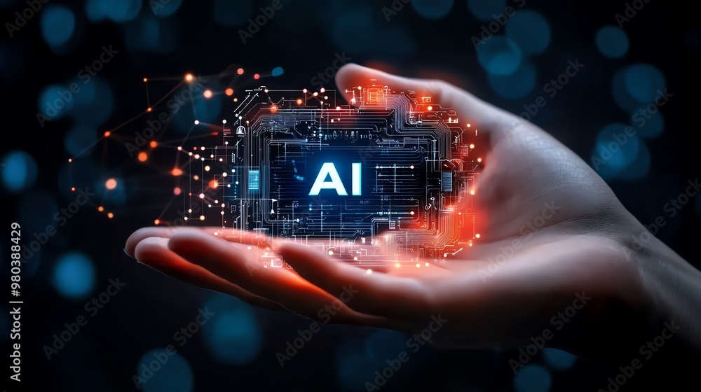 Aufkleber a hand holds an ai chip, representing technology and innovation in artificial intelligence and digit