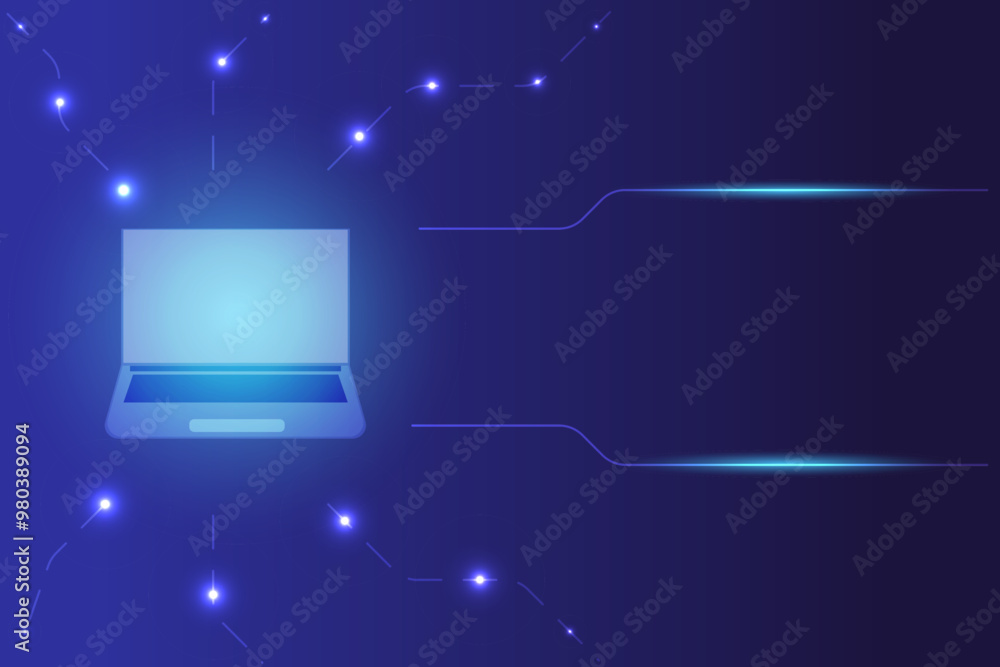 Poster computer technology, illuminated notebooks and lighting circuit boards, electronic components, abstr