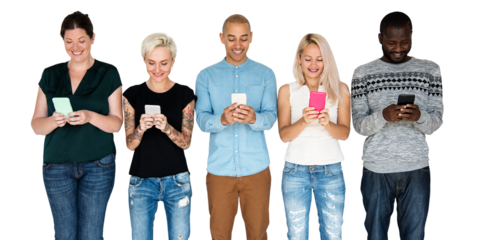 Png adults using digital devices sticker, group of people, transparent background