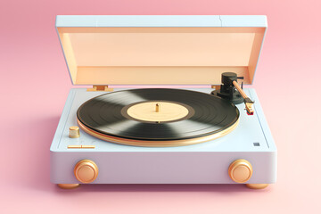 Fototapeta premium 3d retro record player is showcased in gentle pastel colors