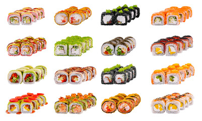 Fototapeta premium Sushi set showing variety of japanese cuisine being served in restaurant