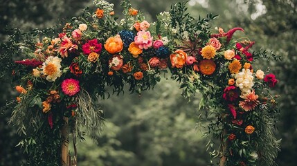 Colorful Floral Arch Wedding Ceremony Decor