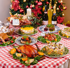 Festive holiday feast table setting