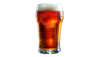 Yellow gold Beer with white bubbles on top in luxurious glass tall isolated on cut out PNG or transparent background. For celebrate various festivals. Realistic drink alcohol template pattern.