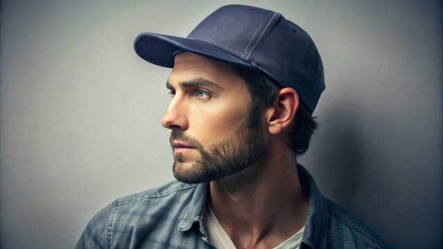 Casual male wearing a baseball cap backwards while looking pensively to the side