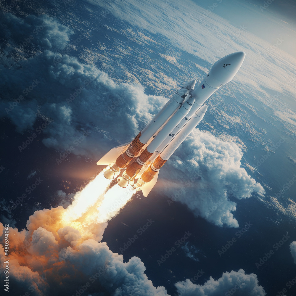 Wall mural heavy reusable rockets launching into space, featuring stage separation. the reusable rocket stages 
