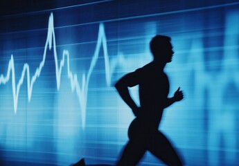 Athlete with Heart Rate Monitor Logo against a dark blue backdrop. Sports and wellness applications
