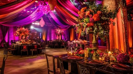 Elegant Wedding Reception with Pink and Orange Drapes