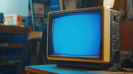 Vintage Television with Blue Screen