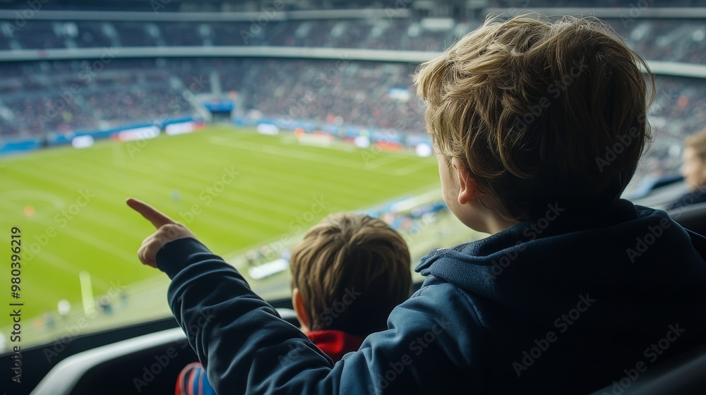 Poster a family sits together in a private section of a stadium, eagerly watching the event unfold on the f