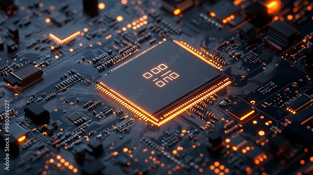 Poster central computer processors cpu concept. motherboard digital chip.