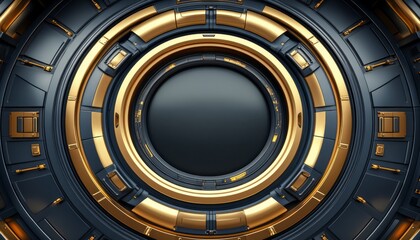 Obraz premium Abstract Circular Design with Gold and Black Metallic Elements