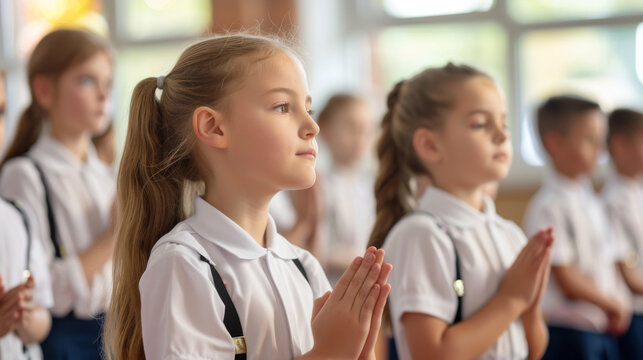 School Children Praying in Class