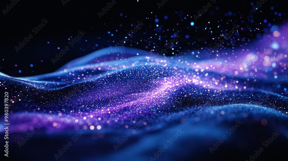 Poster glowing particles swirl and flow gracefully across a dark background, creating a captivating and eth