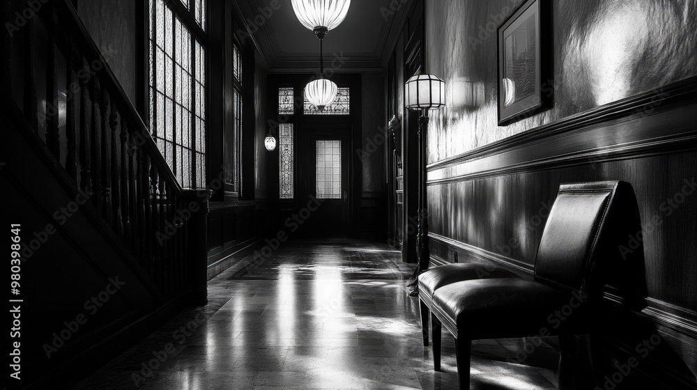 Poster black and white light creates a visually striking effect by emphasizing the interplay of light and s