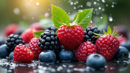 Fresh, Ripe Berries with Water Droplets