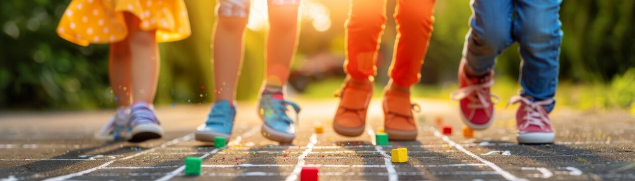 Kids Playing Hopscotch on a Sunny Day