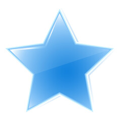 Blue star icon isolated on white. Vector illustration, decor, decorative element, glossy symbol, award.
