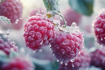 Refreshing Raspberries in Cold Mist - Vibrant Berry Freshness 3D Illustration