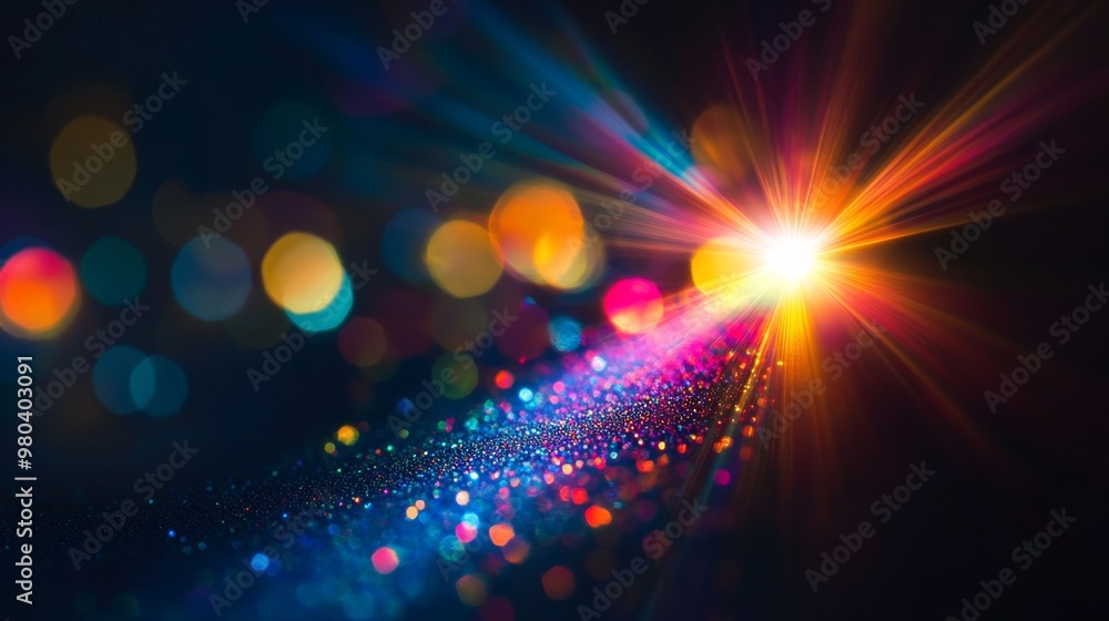 Poster radiant prism light shines brightly against a solid black backdrop, creating a captivating display o