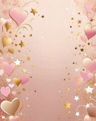 Abstract hearts and stars with blush to gold gradient