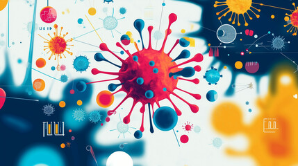Abstract Virus Structure in Bright Colors Representing Seasonal Illnesses