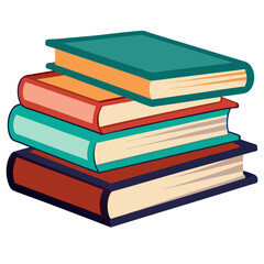 Collection of High book stacks and piles of hardcover books vector illustration, vector art of  Multi-colored Stack of textbooks open book on the top.