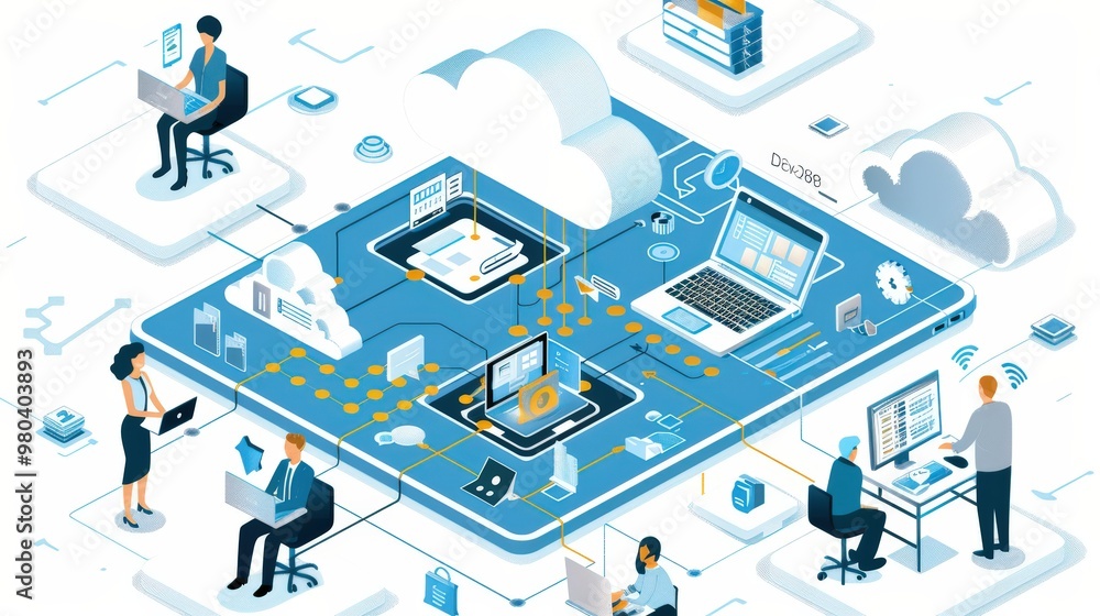 Poster digital graphic of cloud data security, highlighting protection layers such as digital locks and shi