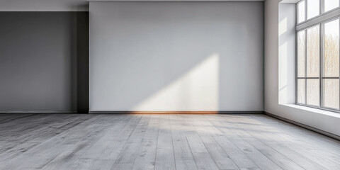 Obraz premium Empty modern room with large windows allowing natural light, showcasing clean lines and minimalist design