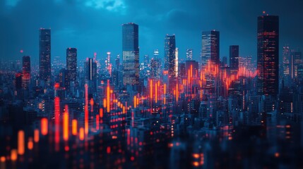 Fototapeta premium Digital display shows interest rate reduction and business communication, inventory management, planning and problem solving.