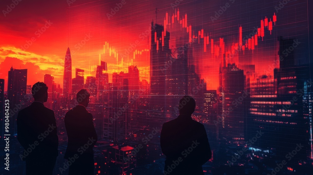 Aufkleber a graphical representation of a bar chart with an investor element looking at the interest rate cut.