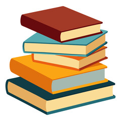 Collection of High book stacks and piles of hardcover books vector illustration, vector art of  Multi-colored Stack of textbooks open book on the top.