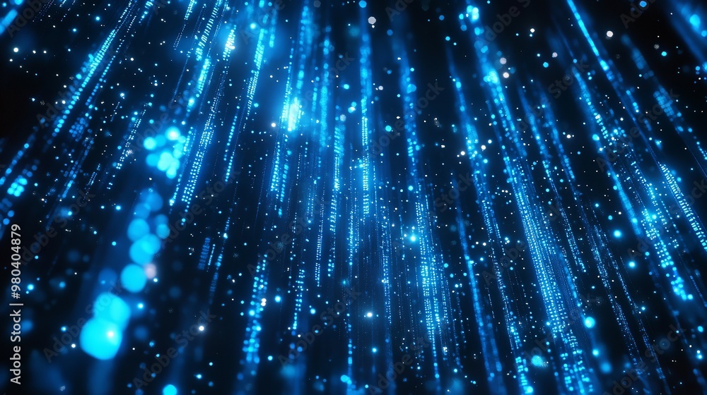 Poster abstract blue and gold light trails create a shimmering, dynamic pattern.