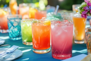 colorful array of beverages on a table, perfect for a party or gathering