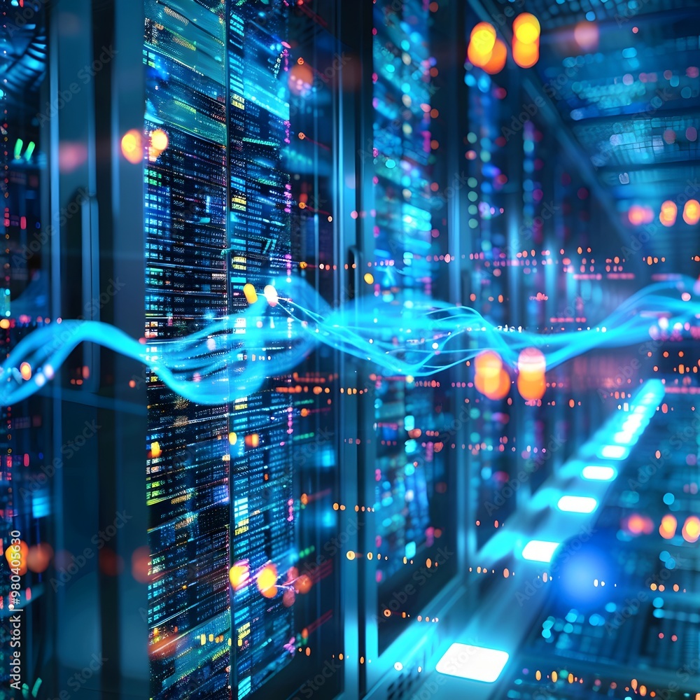 Poster ai enhanced genetic databases and complex data analysis in a futuristic server room