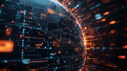 Fototapeta premium Illustration of a globe with digital connections, global marketing strategy, interconnected economy
