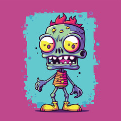 Cartoon Zombie with Big Eyes on Purple Background