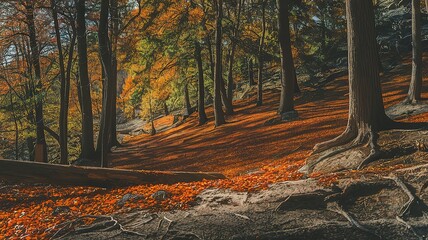 Surface level of trees in forest during autumn
