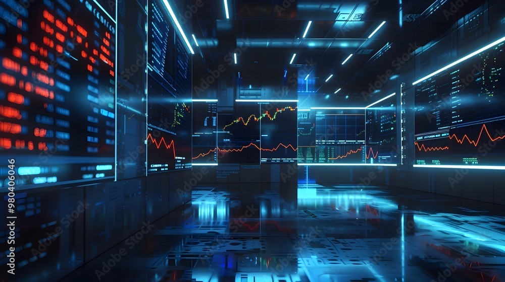 Poster futuristic ai powered market data visualization and financial analytics dashboard