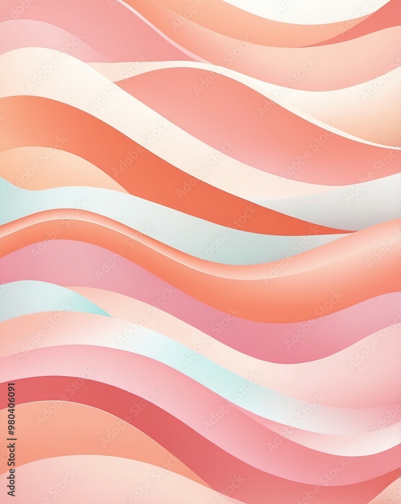 Poster Abstract pastel waves with light pink to pastel peach gradient