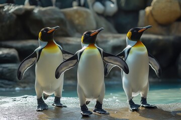 Obraz premium Flippers in Frenzy: Penguins Show Off Dance Moves in Hilarious Competition